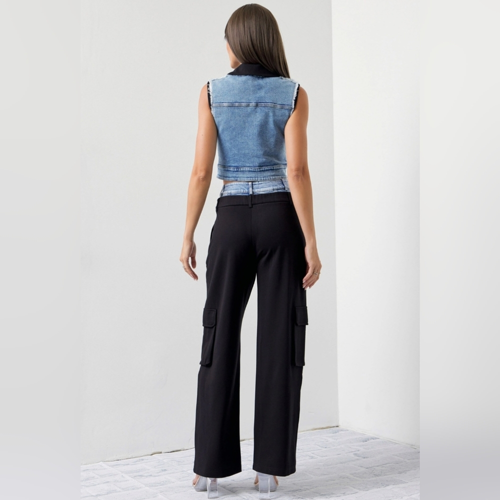 #512 521 🛑S,L HIGH END Mixed Fabric Denim Vest and Cargo Pants Set - Picture 10 of 16
